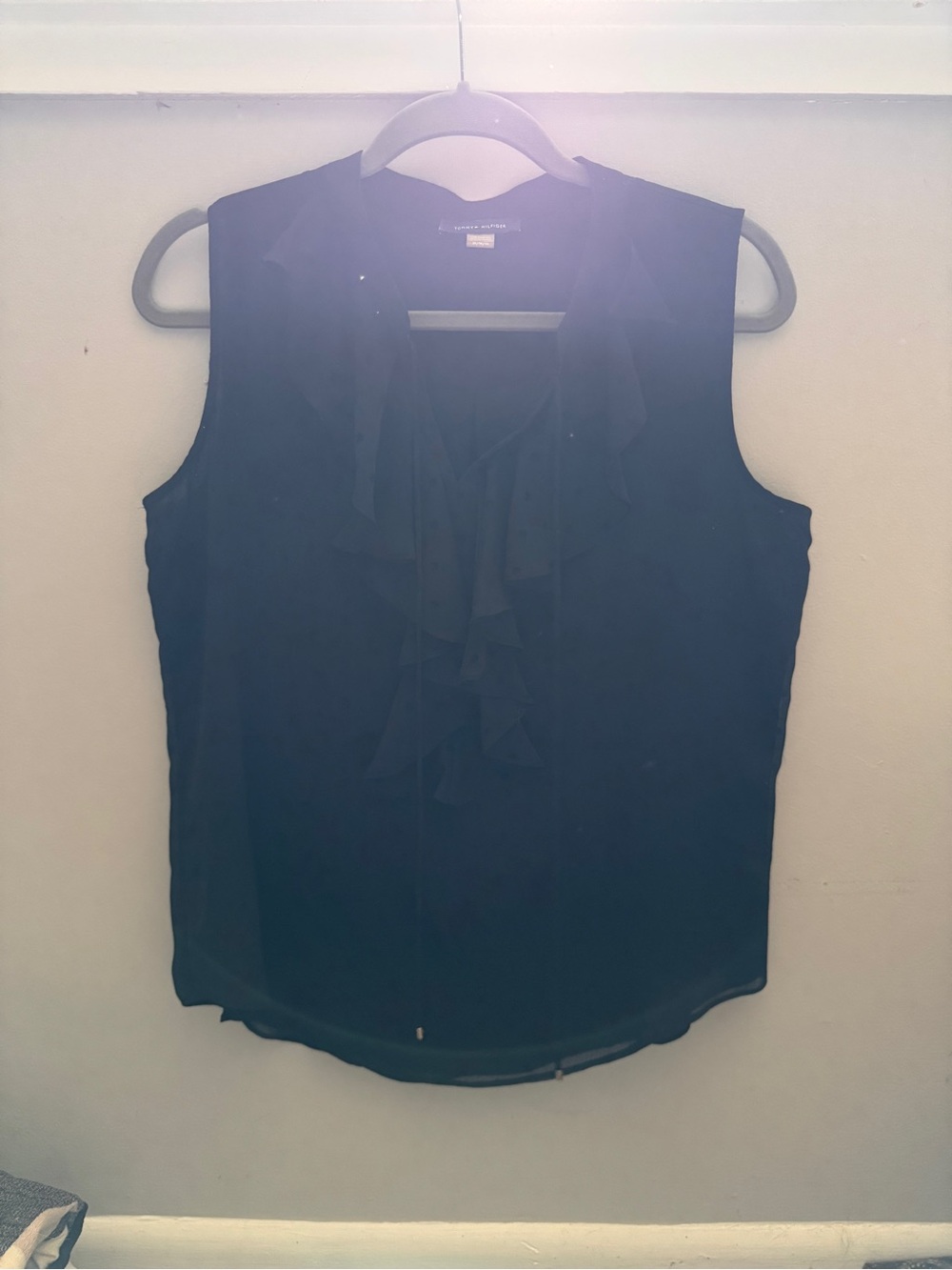 Tommy Hilfiger Sleeveless Ruffle Front Blouse - Black